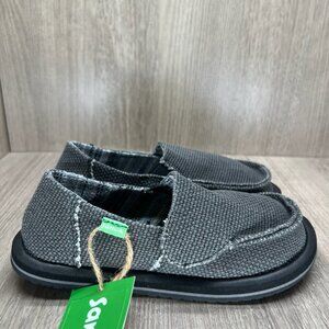 Sanuk Vagabond Sidewalk Surfer Shoes Boys 13 Slip-On Loafer Woven Canvas Black